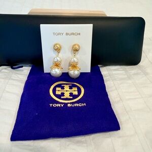 Tory Burch Gold and Cream Double Drop Earrings